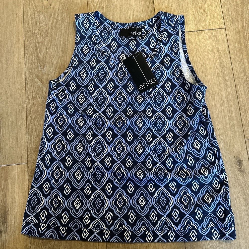 NEW Erika Women's Petite Small Blue Tank Top Cotton Comfort